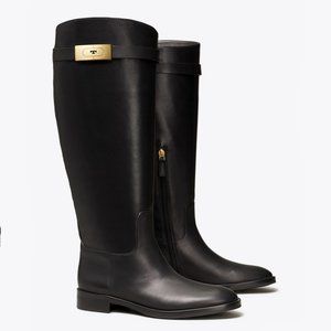 Tory Burch $528 NIB T Hardware Riding Boot Black Gold 7 8.5 9 9.5